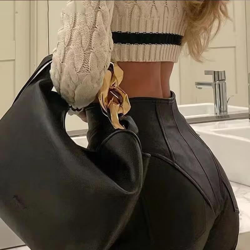 NURO Women's High Waist PU Leather Pants Skinny Fit Ankle-Length Trousers