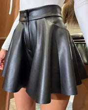 NURO Women's High Waist PU Leather Skort - Shorts with Mini Skirt Style, Streetwear Denim-Look Hot Pants