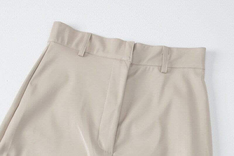 NURO Women's High Waist PU Leather Straight Skirt - Long Zipper Detail Pencil Skirt, Minimalist Bodycon Midi Skirt