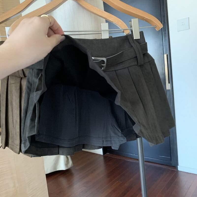 NURO Women's High Waist Pleated Mini Skirt, Textured A-Line Midi Skirt for Fall and Winter