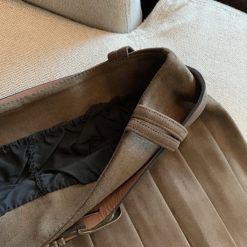 NURO Women's High Waist Pleated Mini Skirt, Textured A-Line Midi Skirt for Fall and Winter