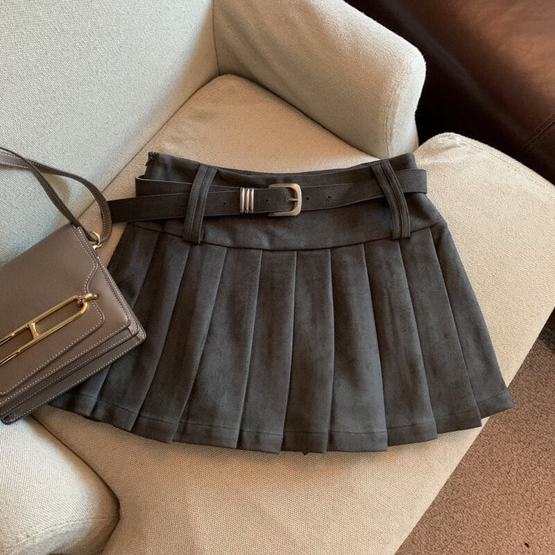 NURO Women's High Waist Pleated Mini Skirt, Textured A-Line Midi Skirt for Fall and Winter