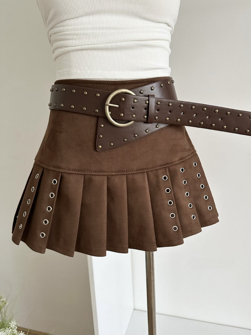 NURO Women's High Waist Pleated Mini Skirt, Velvet Texture A-Line Skirt for Fall