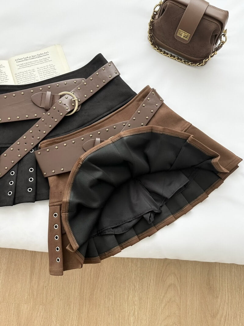 NURO Women's High Waist Pleated Mini Skirt, Velvet Texture A-Line Skirt for Fall