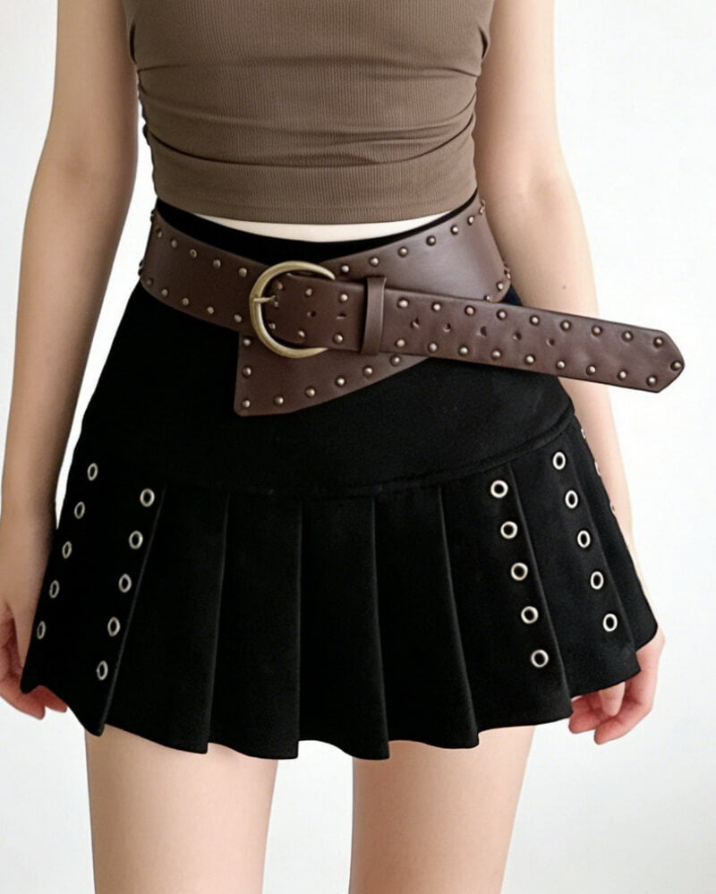 NURO Women's High Waist Pleated Mini Skirt, Velvet Texture A-Line Skirt for Fall