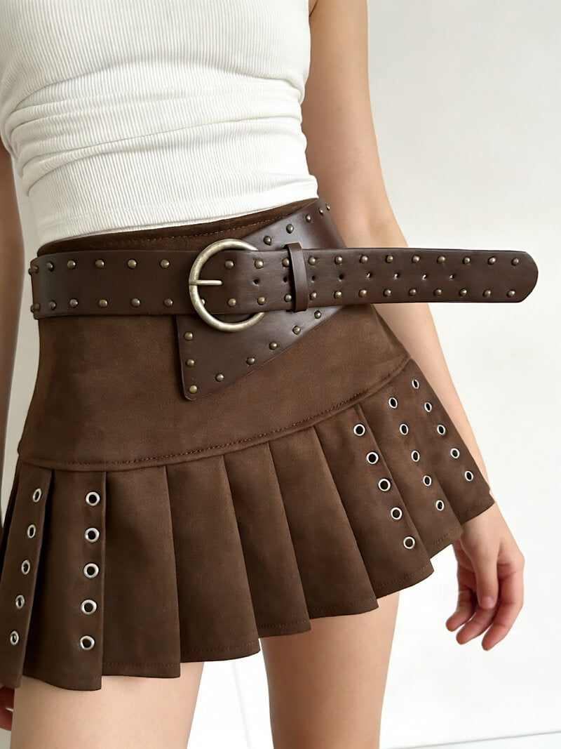 NURO Women's High Waist Pleated Mini Skirt, Velvet Texture A-Line Skirt for Fall