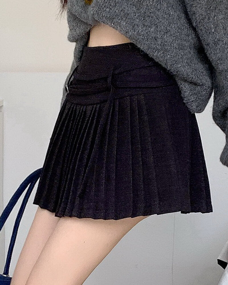 NURO Women's High Waist Pleated Wool Blend Mini Skirt, Textured A-Line Skirt for Fall and Winter