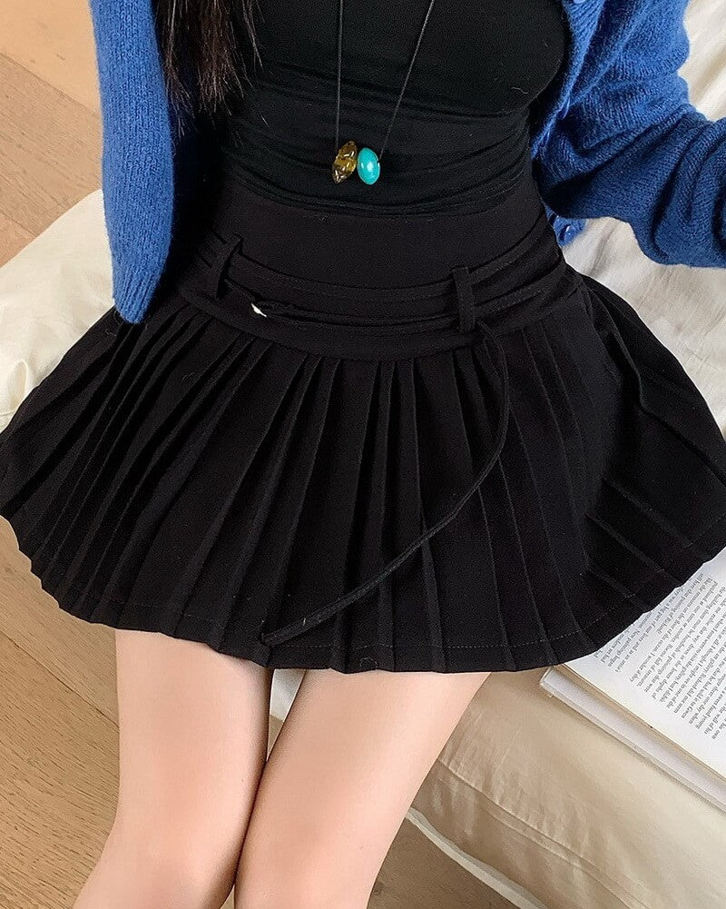 NURO Women's High Waist Pleated Wool Blend Mini Skirt, Textured A-Line Skirt for Fall and Winter