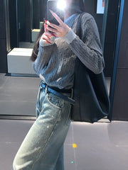 NURO Women's High Waist Rhinestone Embellished Wide Leg Jeans, Fleece Lined Winter Denim Pants