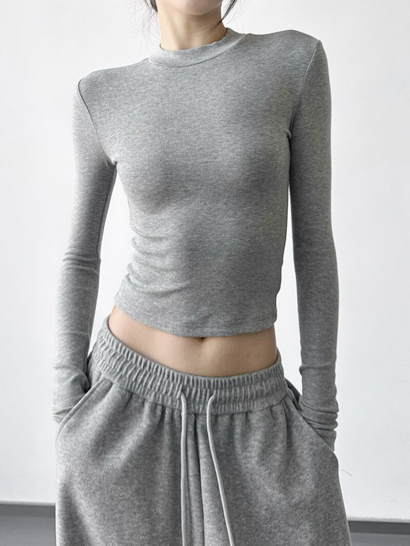 NURO Women's High Waist Ribbed Long Sleeve T-Shirt - Fitted Stretch Basic Top