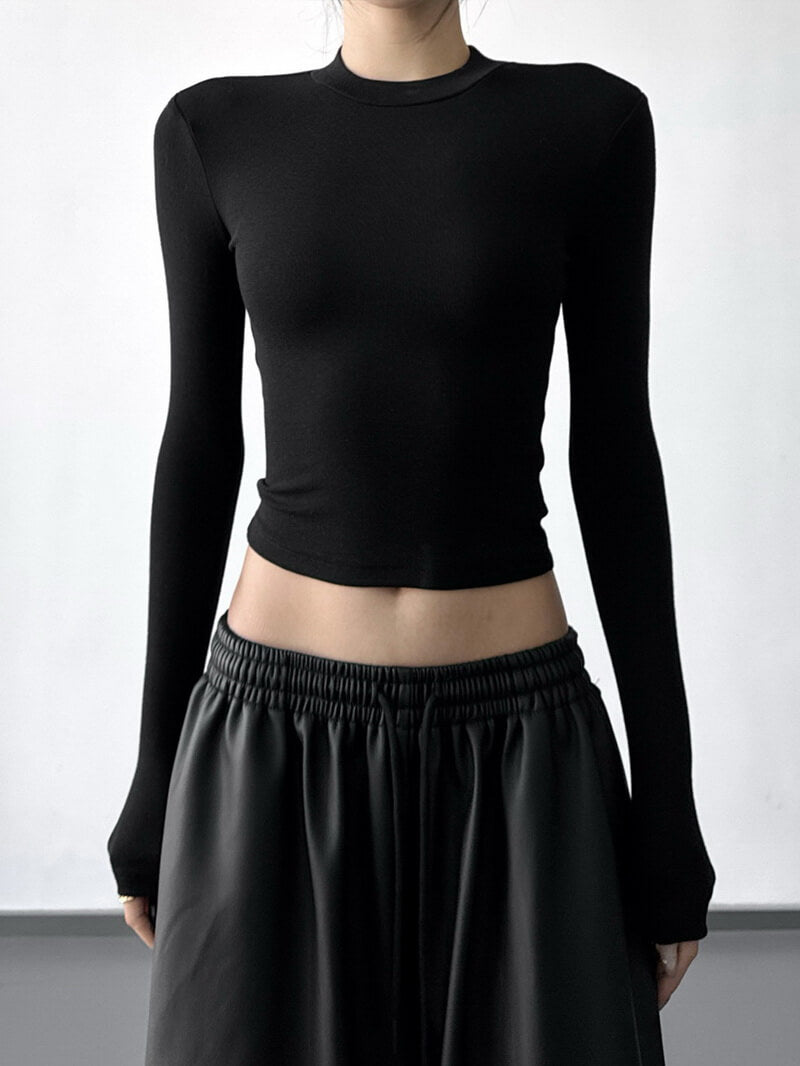 NURO Women's High Waist Ribbed Long Sleeve T-Shirt - Fitted Stretch Basic Top