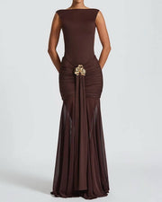 NURO Women's High Waist Ruffle Tie Back Bodycon Maxi Dress