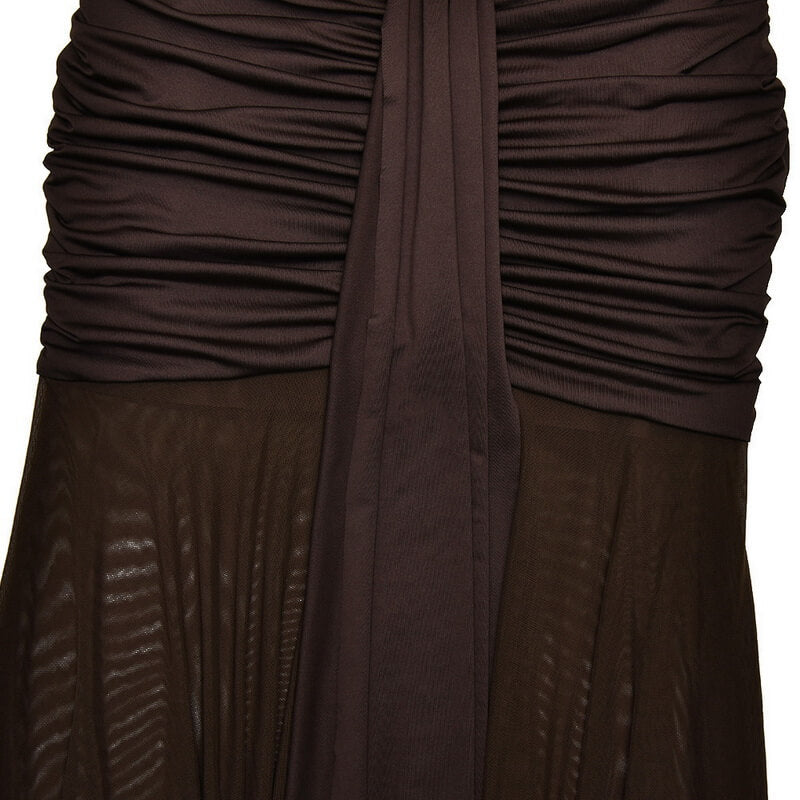 NURO Women's High Waist Ruffle Tie Back Bodycon Maxi Dress