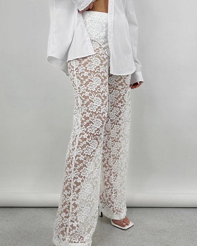 NURO Women's High Waist Sheer Mesh Straight Leg Pants - Sexy See-Through Panel Trousers, Casual Streetwear Pants