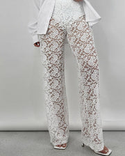 NURO Women's High Waist Sheer Mesh Straight Leg Pants - Sexy See-Through Panel Trousers, Casual Streetwear Pants