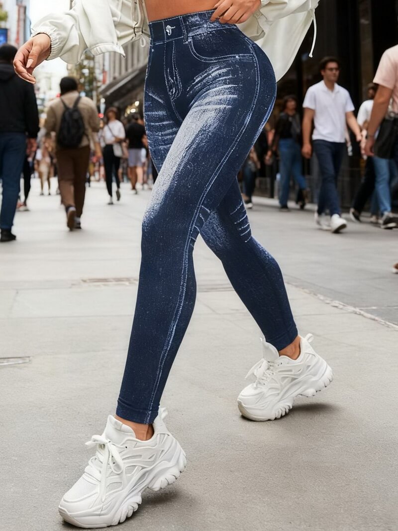 NURO Women's High Waist V-Cut Denim Look Yoga Pants