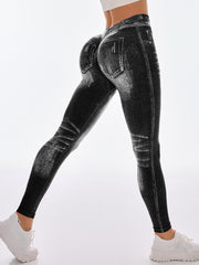 NURO Women's High Waist V-Cut Denim Look Yoga Pants