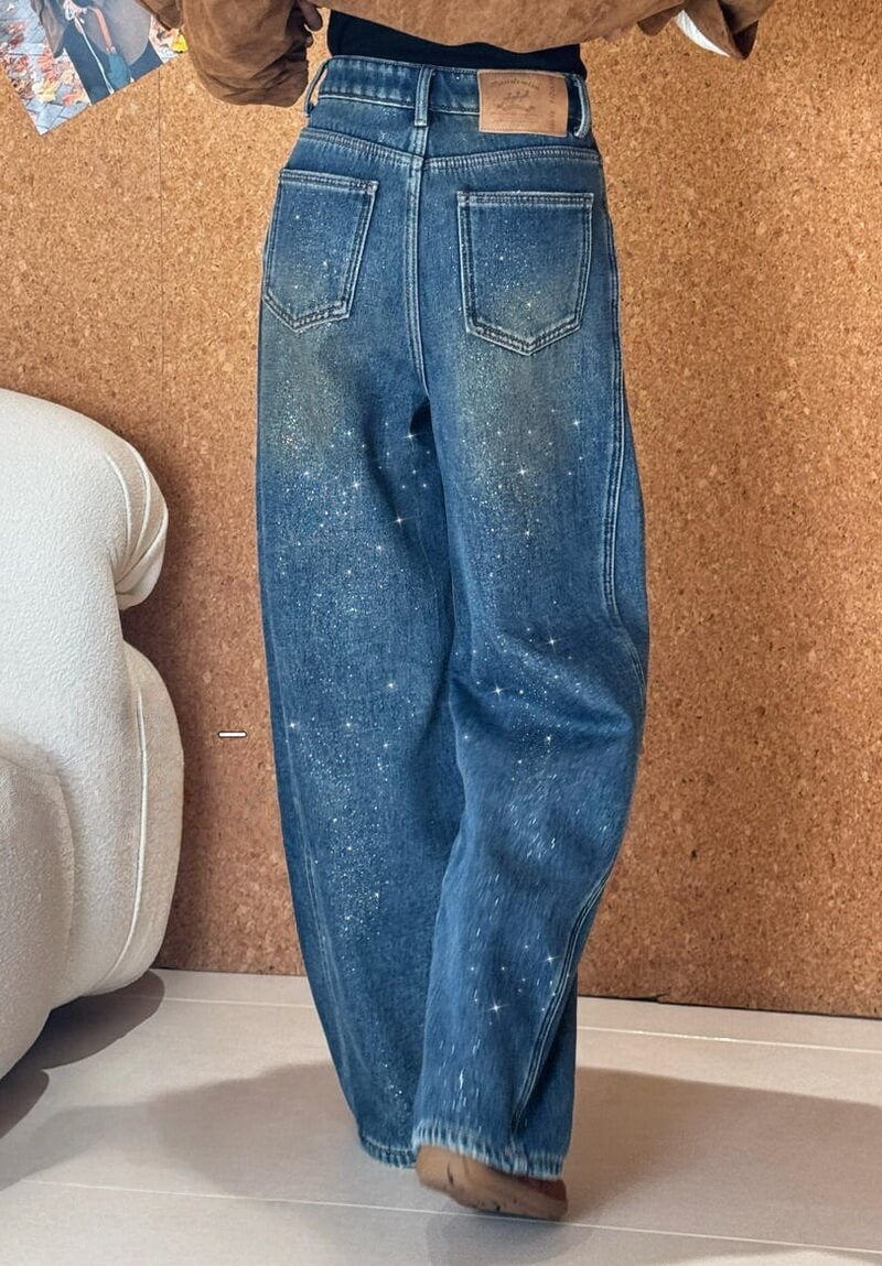 NURO Women's High Waist Vintage Flare Jeans, Fleece Lined Wide Leg Denim Pants with Belt