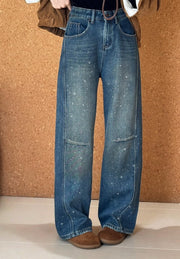 NURO Women's High Waist Vintage Flare Jeans, Fleece Lined Wide Leg Denim Pants with Belt