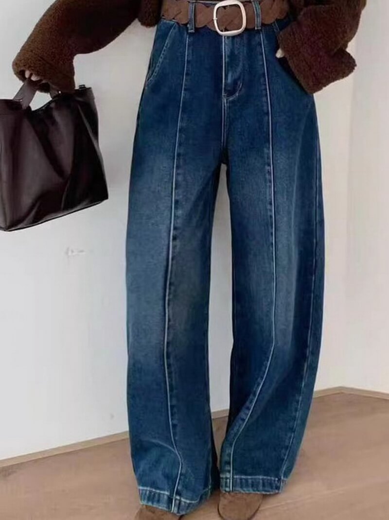 NURO Women's High Waist Wide Leg Fleece Lined Jeans, Winter Floor Length Denim Pants