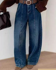 NURO Women's High Waist Wide Leg Fleece Lined Jeans, Winter Floor Length Denim Pants