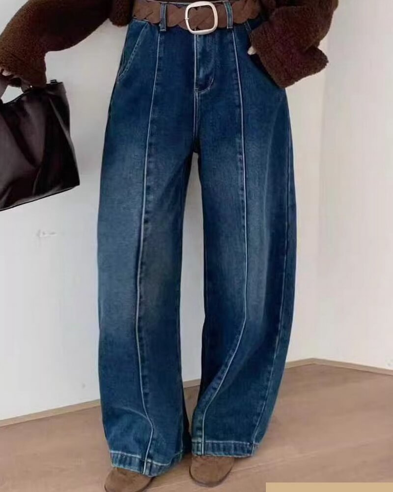 NURO Women's High Waist Wide Leg Fleece Lined Jeans, Winter Floor Length Denim Pants