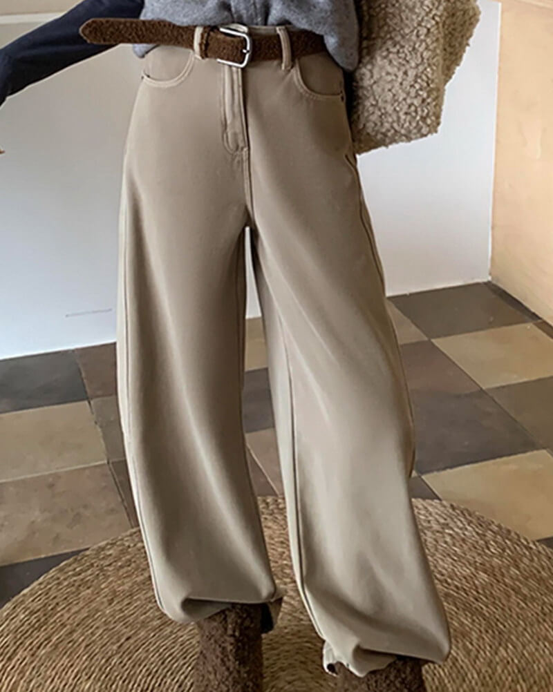 NURO Women's High Waist Wide Leg Fleece Lined Jeans, Winter Warm Straight Leg Denim Pants