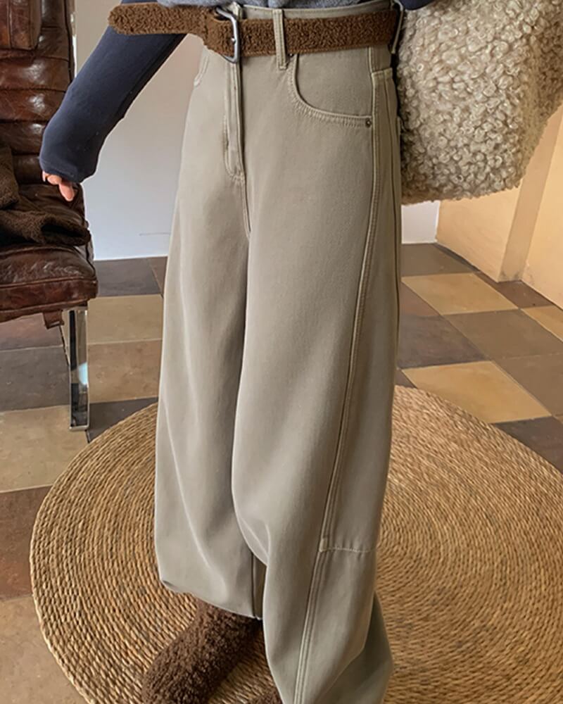 NURO Women's High Waist Wide Leg Fleece Lined Jeans, Winter Warm Straight Leg Denim Pants