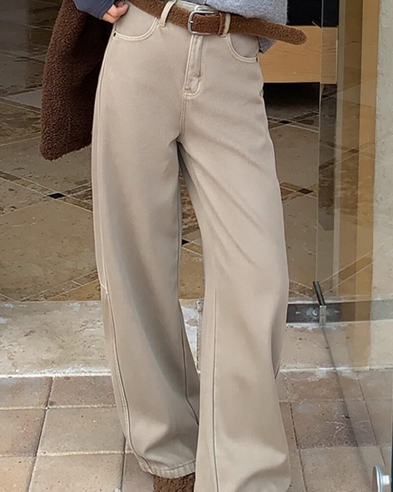 NURO Women's High Waist Wide Leg Fleece Lined Jeans, Winter Warm Straight Leg Denim Pants