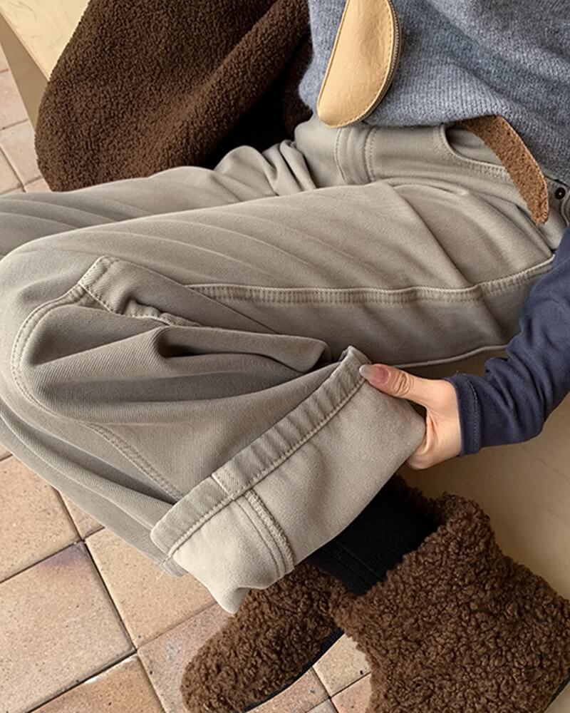 NURO Women's High Waist Wide Leg Fleece Lined Jeans, Winter Warm Straight Leg Denim Pants