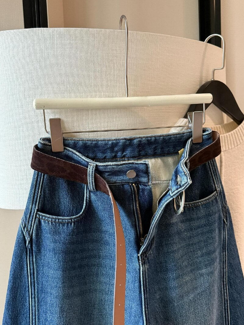 NURO Women's High Waist Wide Leg Fleece Lined Jeans with Belt, Winter Warm Denim Pants