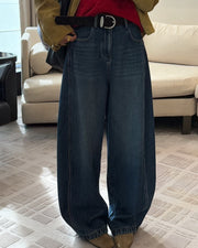 NURO Women's High Waist Wide Leg Fleece Lined Jeans with Belt, Winter Warm Denim Pants