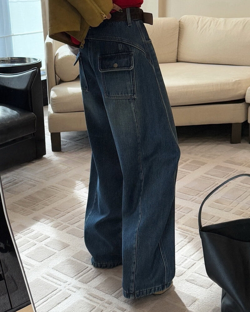 NURO Women's High Waist Wide Leg Fleece Lined Jeans with Belt, Winter Warm Denim Pants