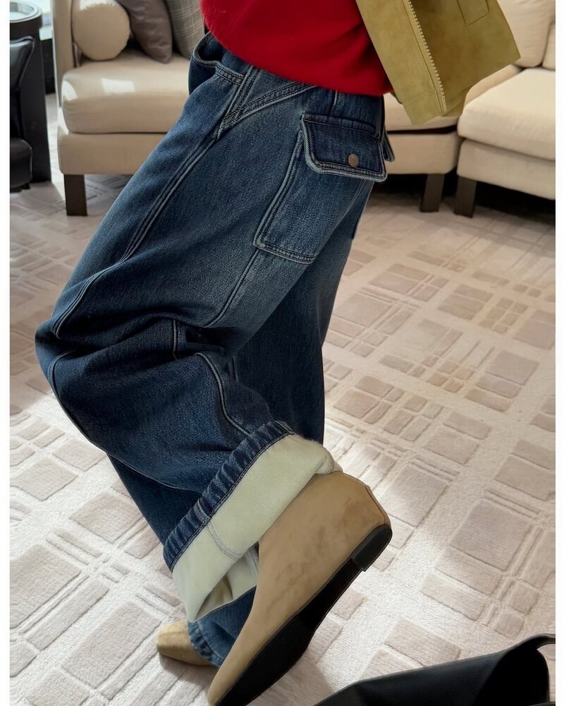 NURO Women's High Waist Wide Leg Fleece Lined Jeans with Belt, Winter Warm Denim Pants