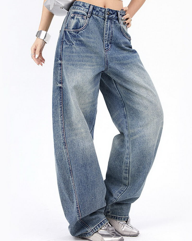 NURO Women's High Waist Wide Leg Jeans with Contrast Stitching