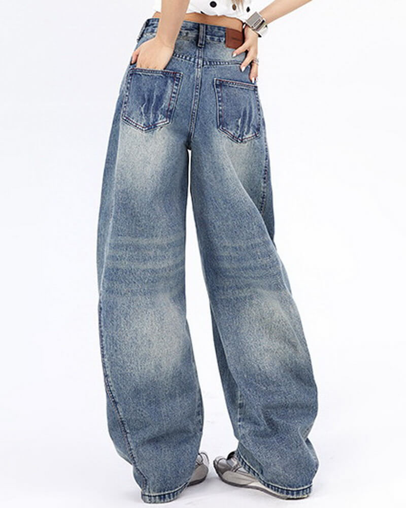 NURO Women's High Waist Wide Leg Jeans with Contrast Stitching