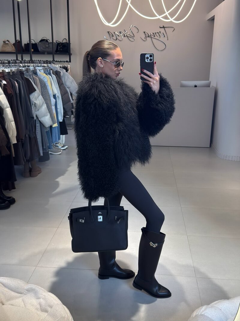 NURO Women's Hip Hop Faux Shearling Coat with Shawl Collar, Streetwear Jacket, Bomber Style Short Outerwear