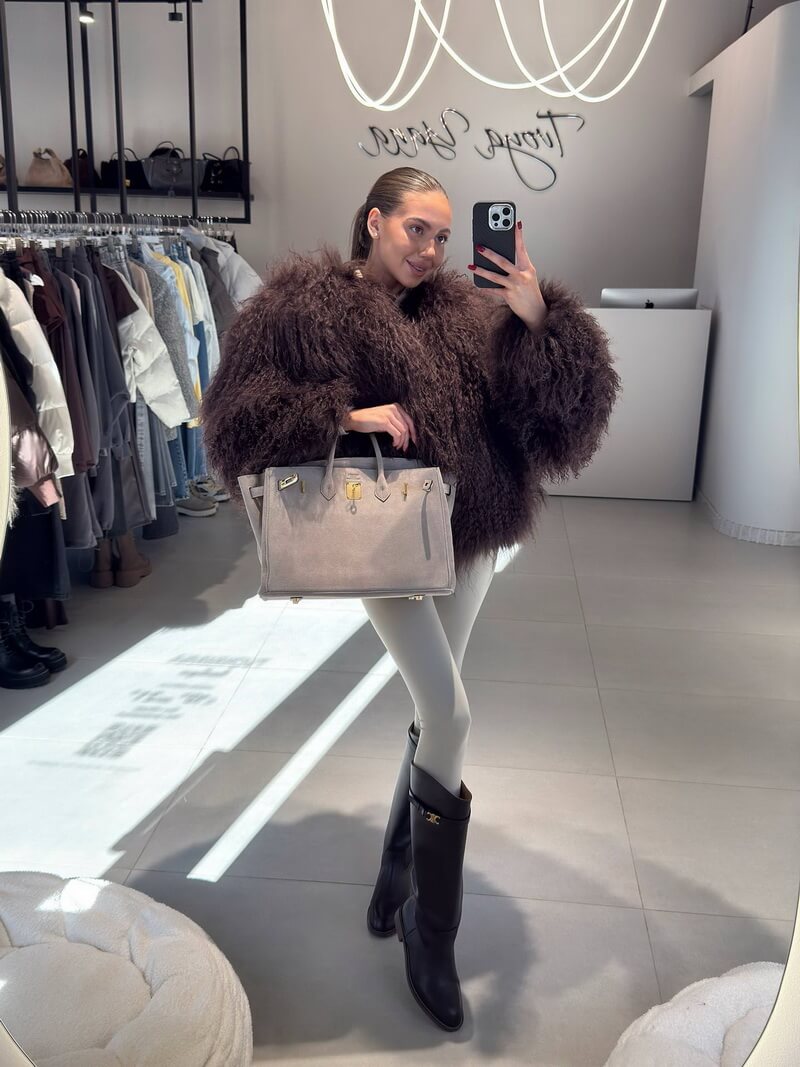 NURO Women's Hip Hop Faux Shearling Coat with Shawl Collar, Streetwear Jacket, Bomber Style Short Outerwear