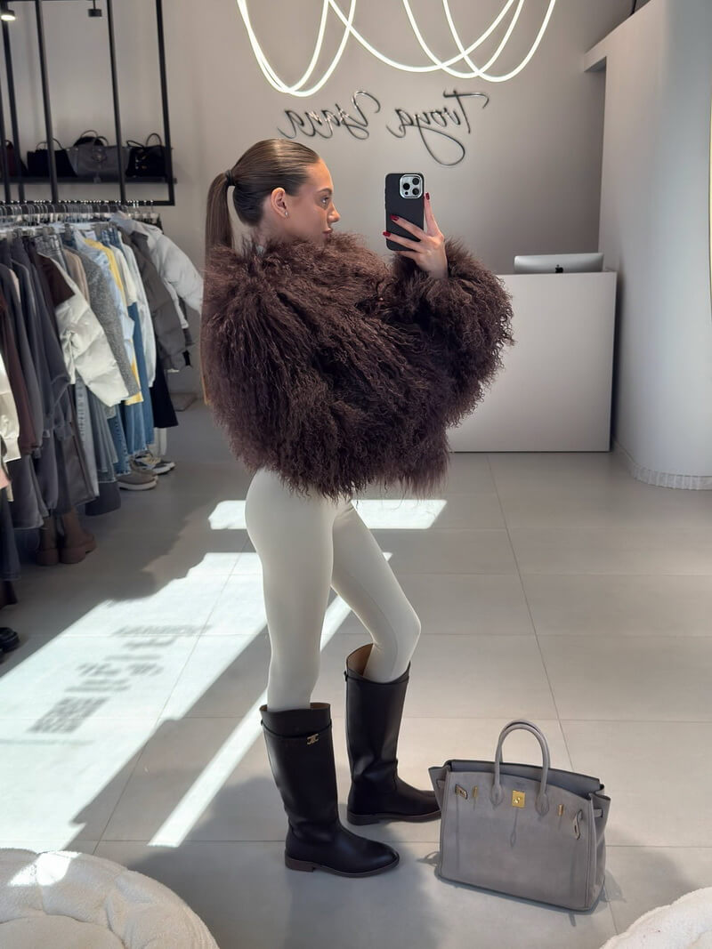 NURO Women's Hip Hop Faux Shearling Coat with Shawl Collar, Streetwear Jacket, Bomber Style Short Outerwear