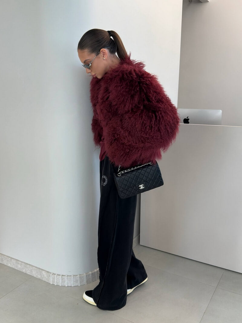 NURO Women's Hip Hop Faux Shearling Coat with Shawl Collar, Streetwear Jacket, Bomber Style Short Outerwear