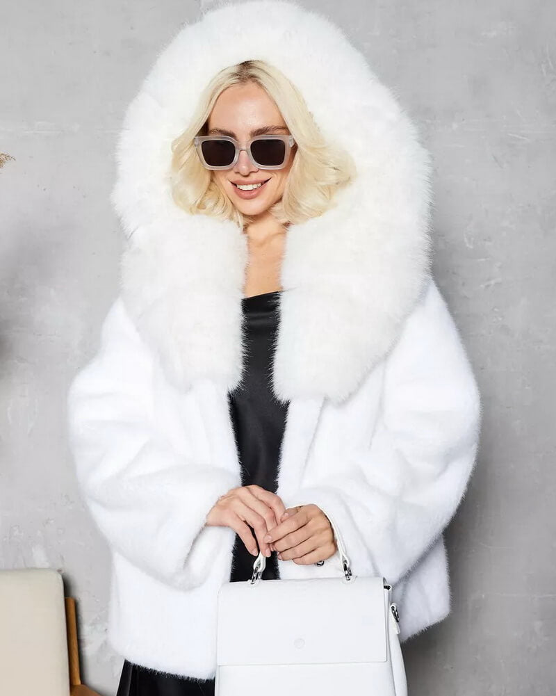 NURO Women's Hooded Faux Fur Coat – Sweet & Chic Winter Jacket with Pockets