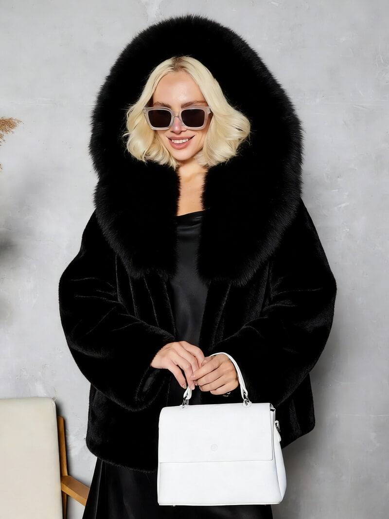 NURO Women's Hooded Faux Fur Coat – Sweet & Chic Winter Jacket with Pockets