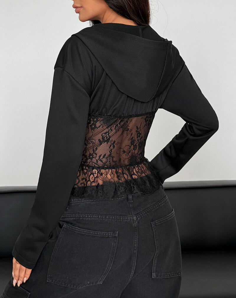 NURO Women's Hooded Lace-Up Front Corset Top