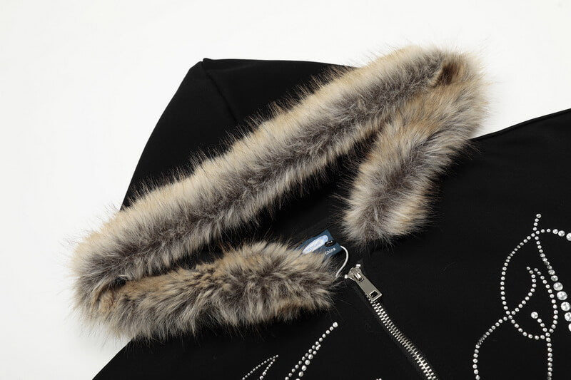 NURO Women's Hooded Zip-Up Sweatshirt, Retro Streetwear Style Cardigan