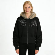 NURO Women's Hooded Zip-Up Sweatshirt, Retro Streetwear Style Cardigan