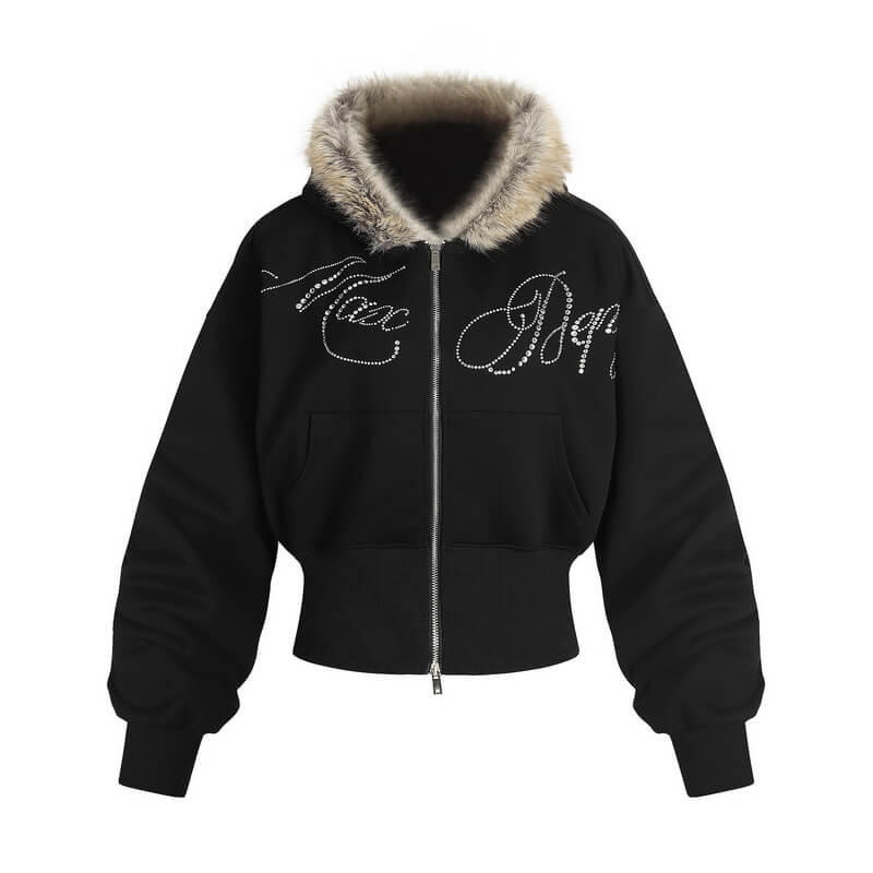 NURO Women's Hooded Zip-Up Sweatshirt, Retro Streetwear Style Cardigan