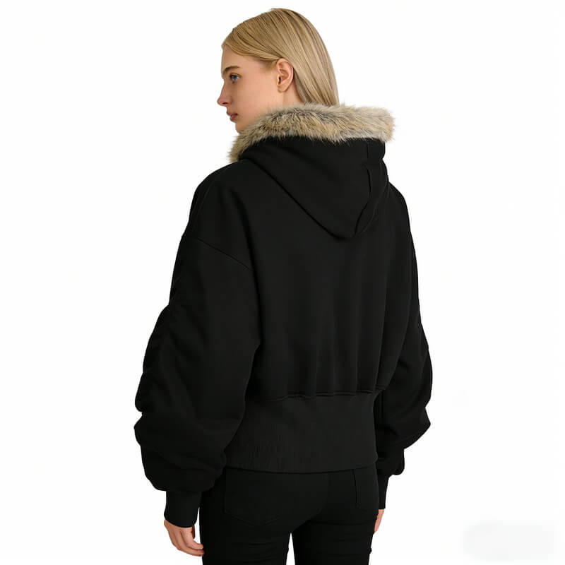 NURO Women's Hooded Zip-Up Sweatshirt, Retro Streetwear Style Cardigan