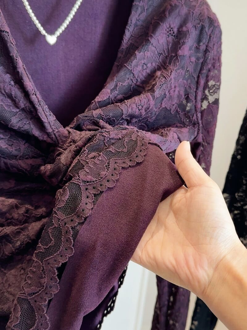 NURO Women's Knit Top with Twist Knot Detail, V-Neck, Irregular Lace Long Sleeve Slim Fit Basic Shirt for Autumn Winter