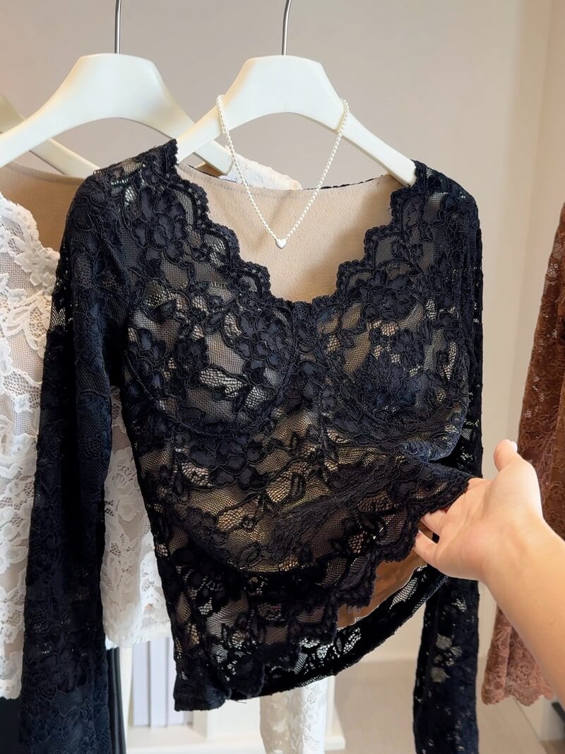 NURO Women's Lace-Up Long Sleeve Top – Fleece Lined V-Neck Casual Shirt