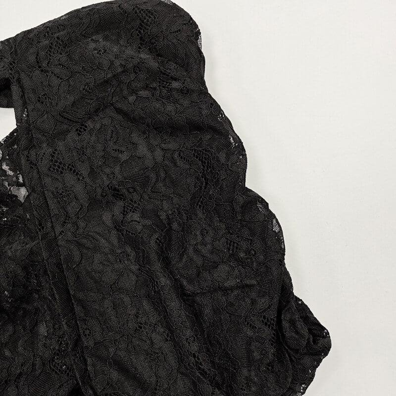 NURO Women's Lace-Up Sheer Mesh Long Sleeve High Waist Bodysuit Jumpsuit